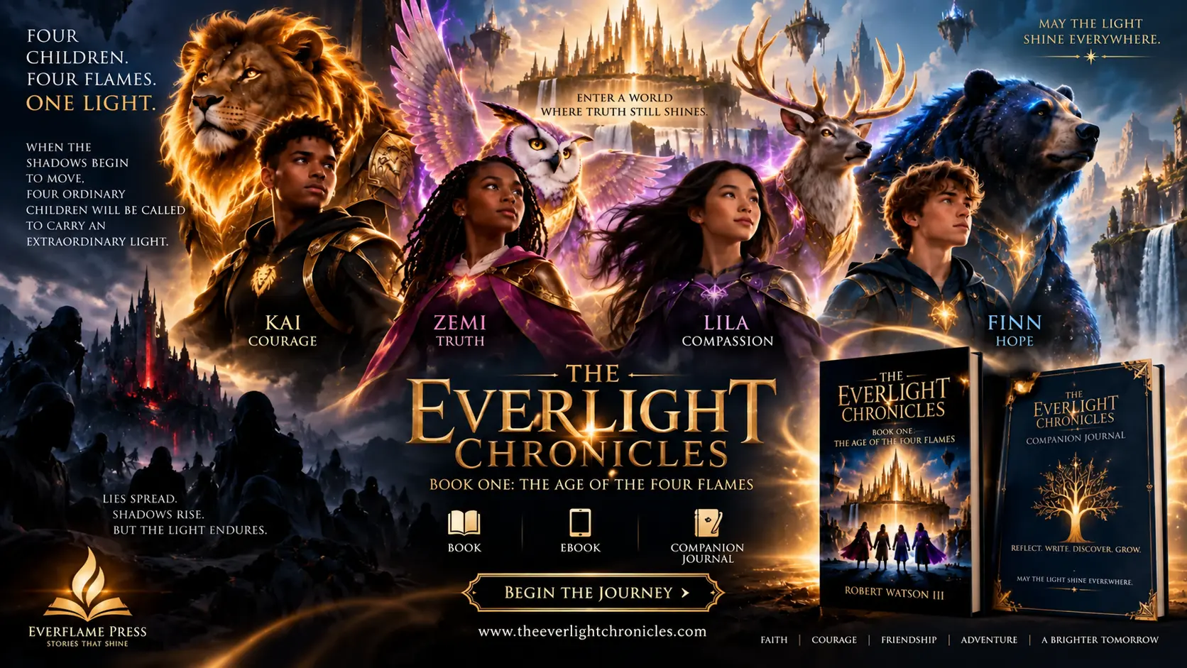 The Four Keepers of The Everlight Chronicles with their companions